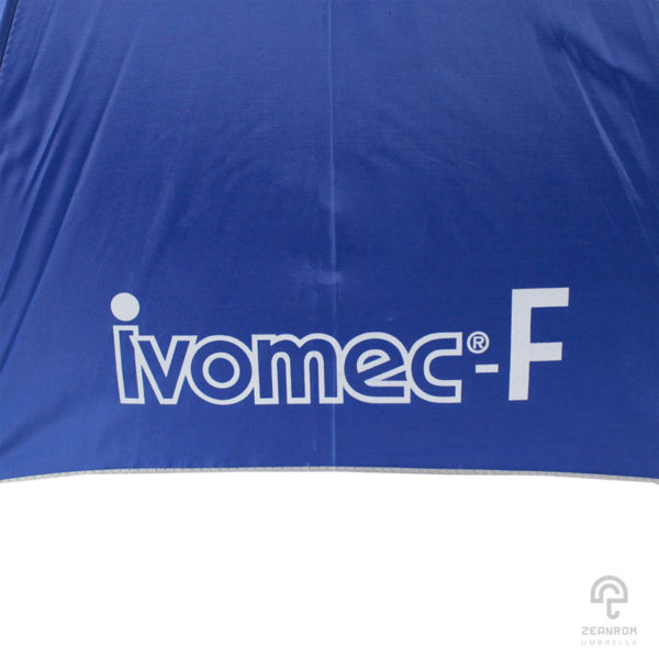 ร่มพรีเมี่ยม ตอนเดียว สีน้ำตาลเข้มและสีน้ำเงิน 24 นิ้ว โลโก้ ivomec-F