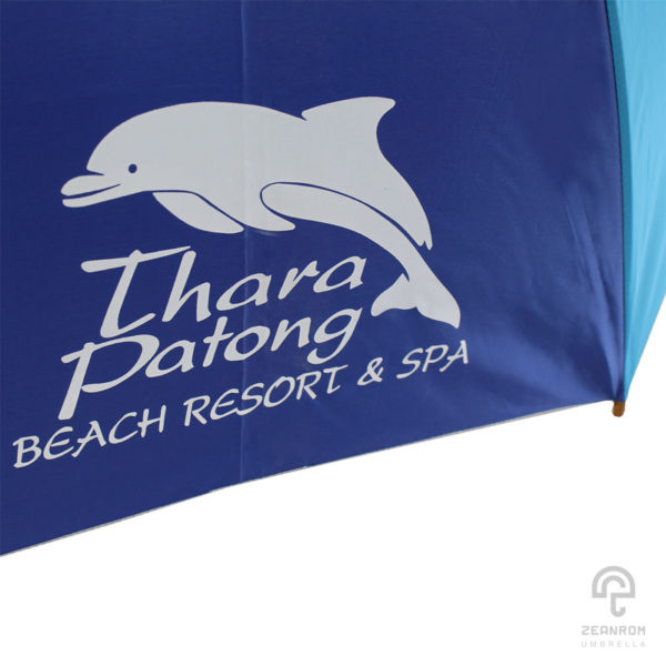 ร่มตอนเดียว สีน้ำเงิน-ฟ้า 24 นิ้ว โลโก้ Thara Patong Resort & Spa