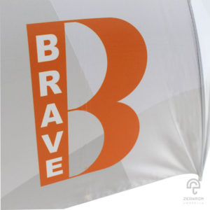 ร่มตอนเดียว สีขาวลายกราฟฟิก 24 นิ้ว โลโก้ BRAVE ENGINEERNING LTD