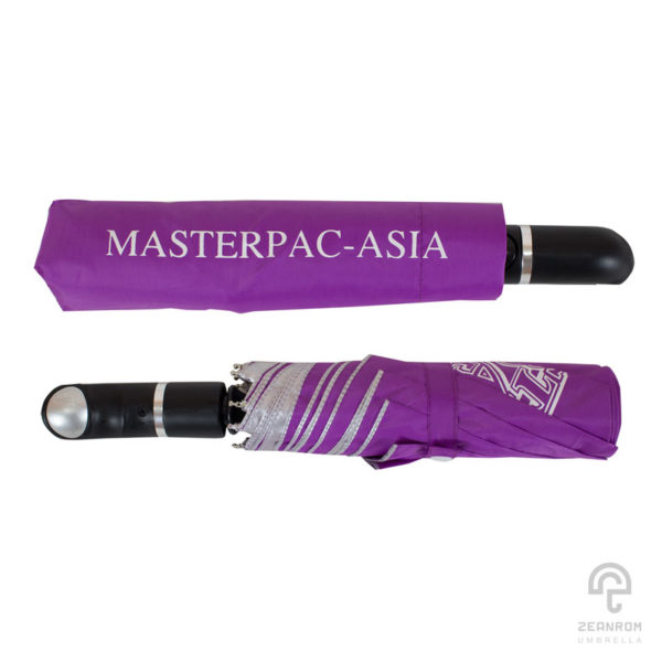 ร่มพับ 3 ตอน สีม่วง โลโก้ Masterpac-Asia