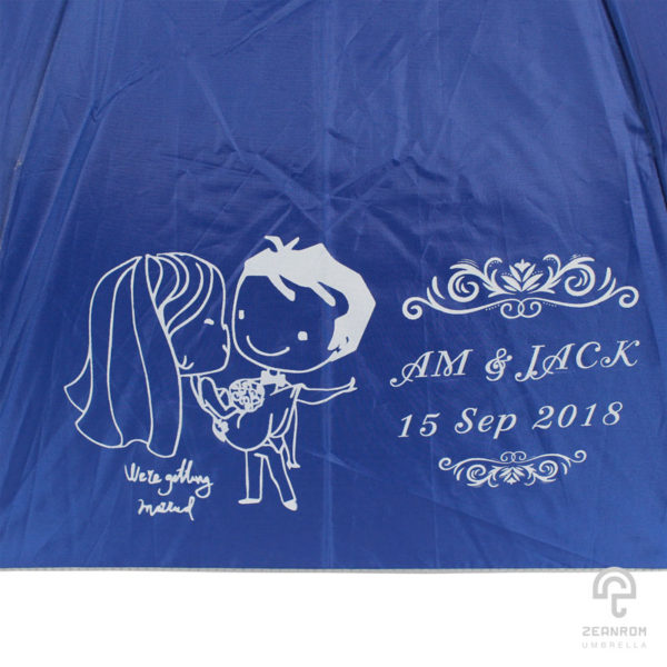 ร่มพรีเมี่ยม แบบพับ 2 ตอน สีน้ำเงิน ขนาด 22 นิ้ว โลโก้ AM&JACK