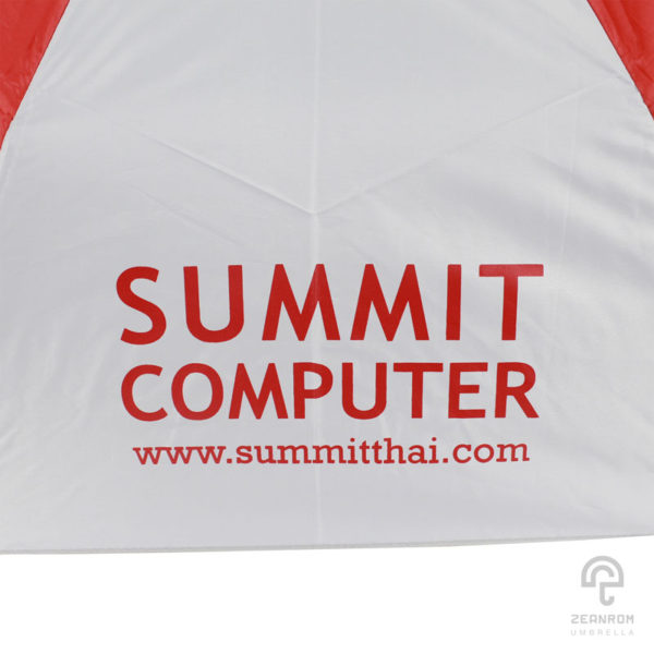 ร่มพรีเมี่ยม สีแดง-ขาว แบบพับ 3 ตอน 22 นิ้ว โลโก้ Summit computer