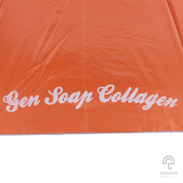 ร่มพรีเมี่ยม สีน้ำส้ม แบบพับ 2 ตอน 22 นิ้ว โลโก้ Gen Soap Collagen