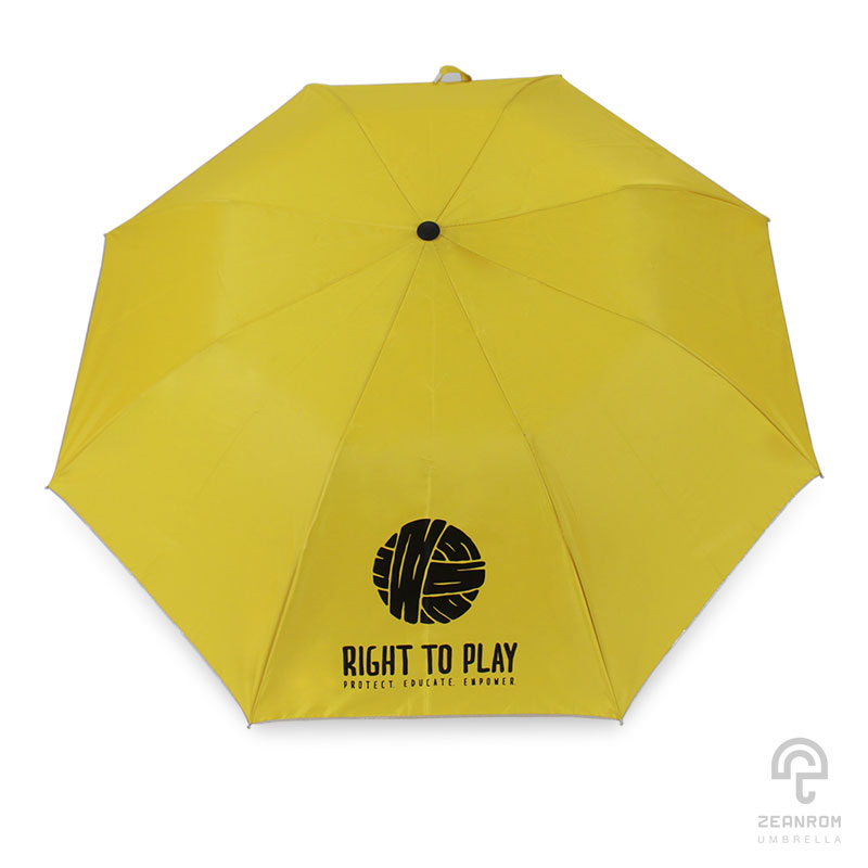 ร่มพับพรีเมี่ยม 2 ตอน สีเหลือง โลโก้ RIGHT TO PLAY