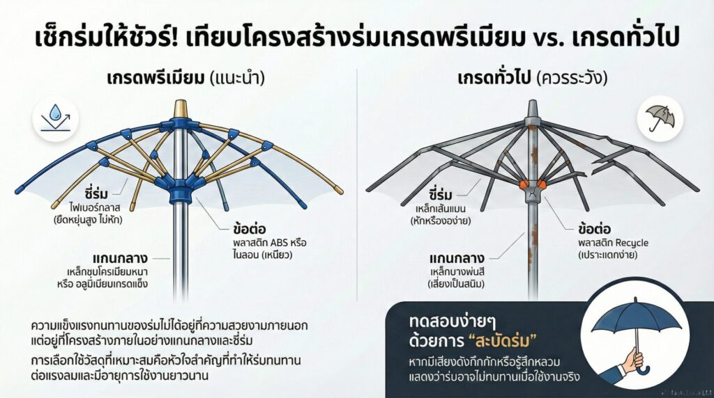 ธีตรวจสอบความหนาของก้านและข้อต่อร่มก่อนสั่งผลิต