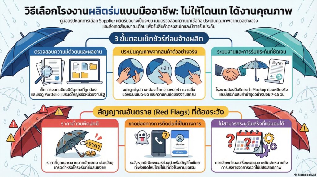 วิธีเลือกโรงงานรับผลิตร่ม (Supplier) ไม่ให้โดนเท