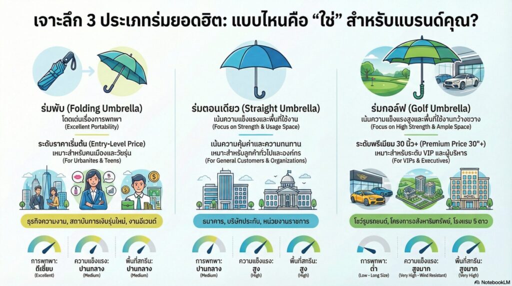 เจาะลึก 3 ประเภทร่มยอดฮิต แบบไหนคือใช่ สำหรับแบรนด์คุณ