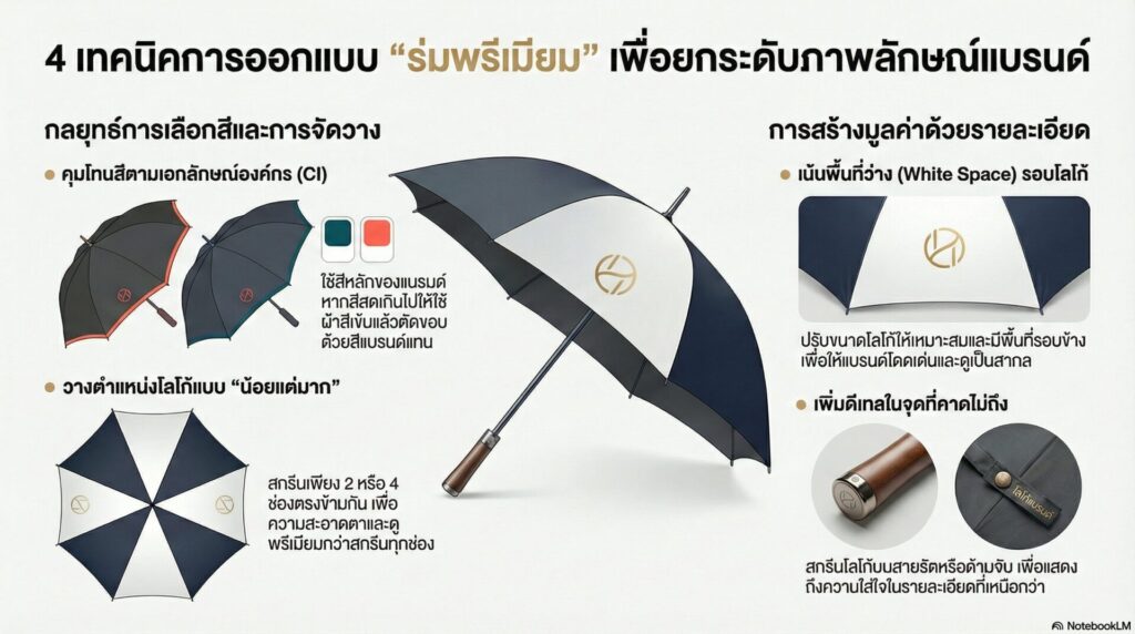 เทคนิคการออกแบบและจัดวางโลโก้บนผ้าร่มเพื่อยกระดับภาพลักษณ์แบรนด์