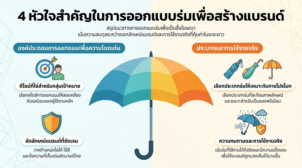 , ออกแบบร่มสร้างแบรนด์และโปรโมทธุรกิจ คู่มือสั่งผลิตร่มพรีเมียมมืออาชีพ