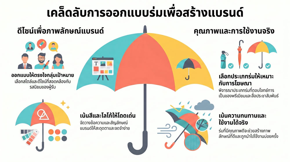 , ออกแบบร่มสร้างแบรนด์และโปรโมทธุรกิจ คู่มือสั่งผลิตร่มพรีเมียมมืออาชีพ